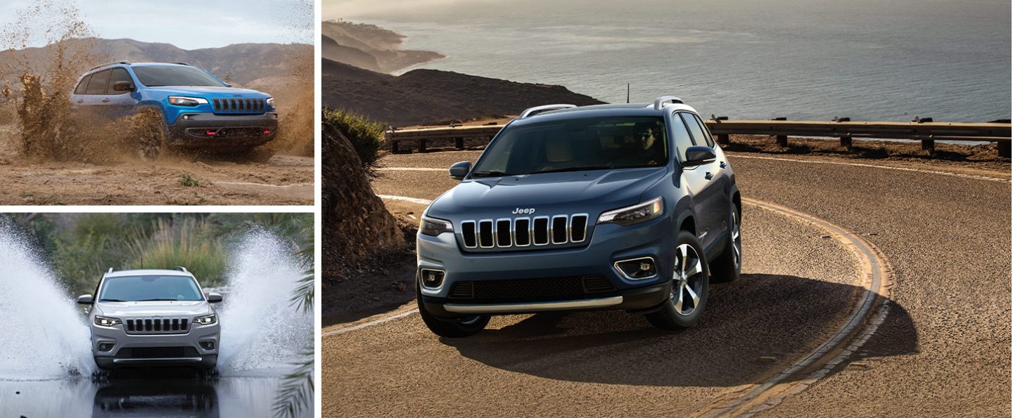 The 2020 Jeep Cherokee being driven on a curve on a seaside highway.
